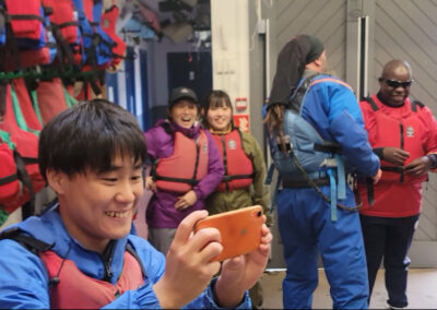 At Tower Wood, one of the young people takes a selfie as everyone prepares to go canoeing on lake Windemere.